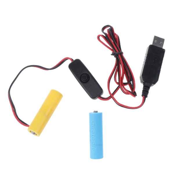 3V AA-batteri USB-strømforsyningskabel med tænd/sluk-knap Udskift 2 stk AA-batteri til radio elektrisk legetøjsur LED Strip
