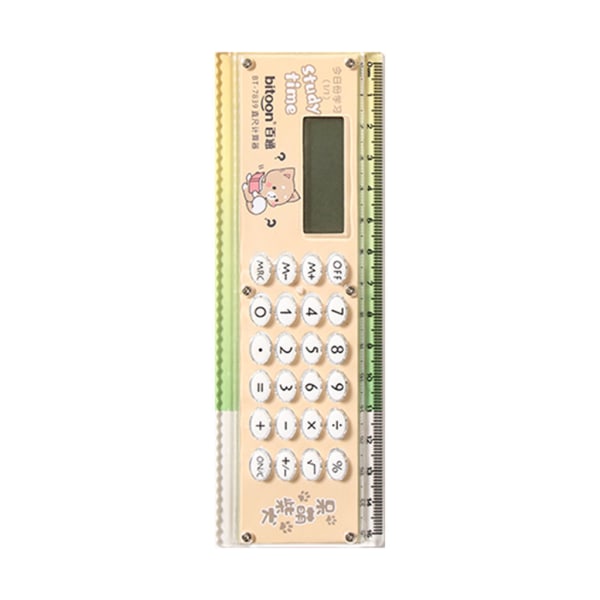 Tecknad 2-i-1 digital miniräknare Linjal Mini Desktop Miniräknare för kontorshem Yellow