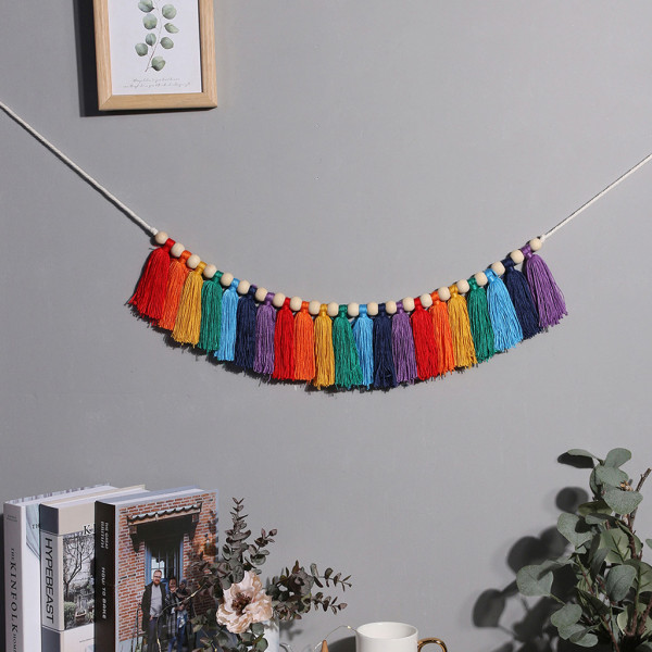 Pastell Rainbow Tofs Garland Färgglad Banner Påsk Girlang Pom Spring Fiesta null - M0355