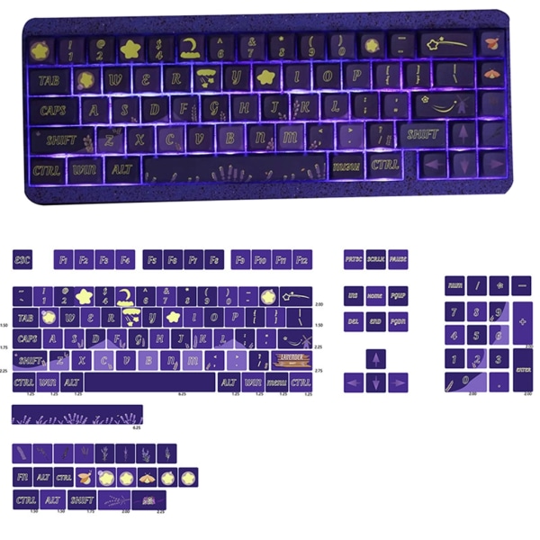 Lavendel Lila XDA Höjd PBT Keycaps 127st Full Set Femsidiga färgämnen