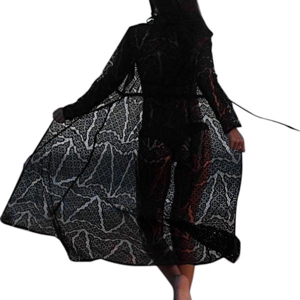 Kvinder Lang Hækle Strand Badetøj Bikini Cover Up Robe Blonder Cardigan Slim Hul Black