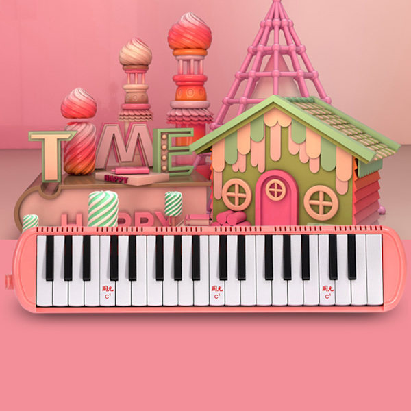 32 Tangenter Melodica Instrument Keyboard Luftklaver med Langt Rør, Korte Mundstykker Black Soft Case