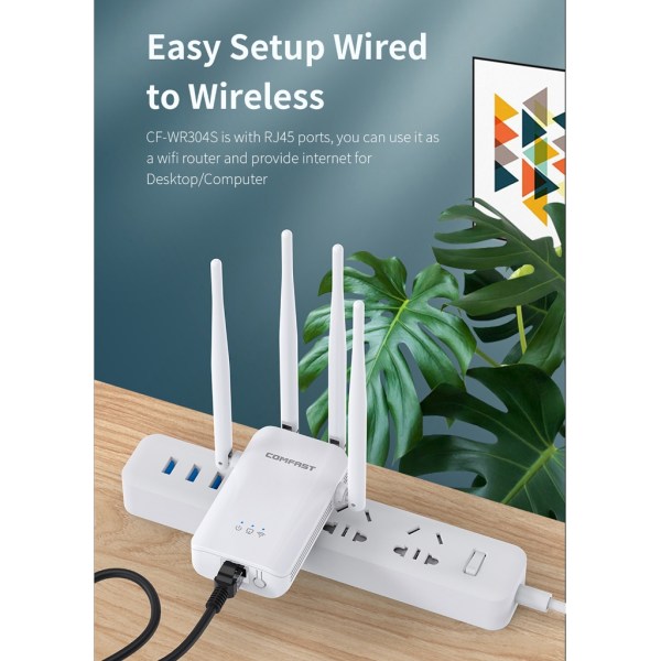WiFi Extender Internet Booster WiFi Extenders Signal Booster 300 Mbps höghastighets WiFi-förstärkare med 4 externa antenner