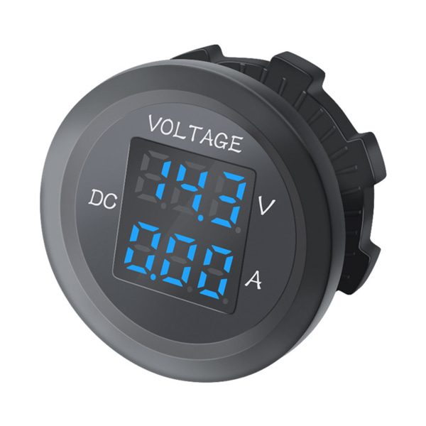 LED Digital Voltage Tester Strömdetektor Rund Dual Display Panel Voltmeter Amperemeter för DC 12V-24V Meter Indikator
