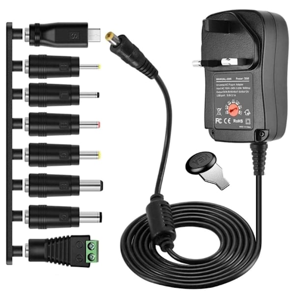1 sæt 30W 3V-12V Switching Power Adapter Inkl. 8 stk. Tip Connector Adapter