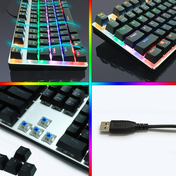 Tangentbord med 104 tangenter Gaming Mekaniska tangentbord RGB-bakgrundsbelyst USB -trådbunden PC Gamer-tangentbord Blå/svart/röd axel Vattentät Black - Red Switch