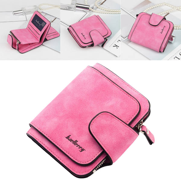Kort lommebok Enkel Hasp-pung Myntlommekortholder Matt matt PU-skinn Rose red