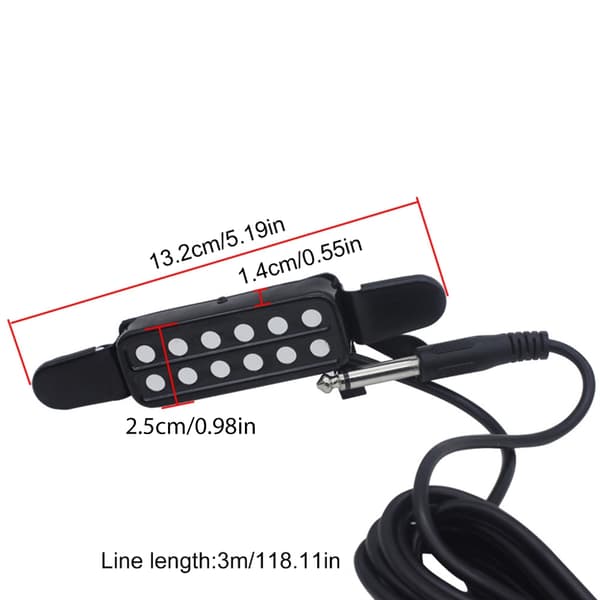 Gitar Pickups 6 Hull Lydhull Transduser Forsterker med Kabel, 6.35mm Socket