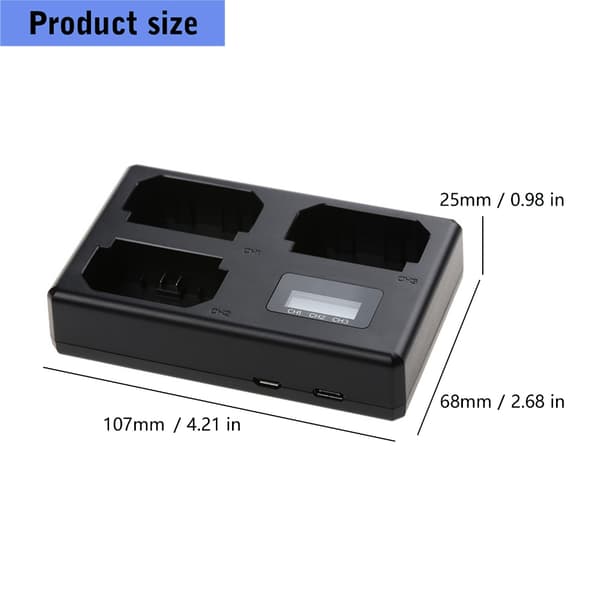USB C-kamerabatteriopladerdockingstation med 3 pladser og statusdisplay til rejser