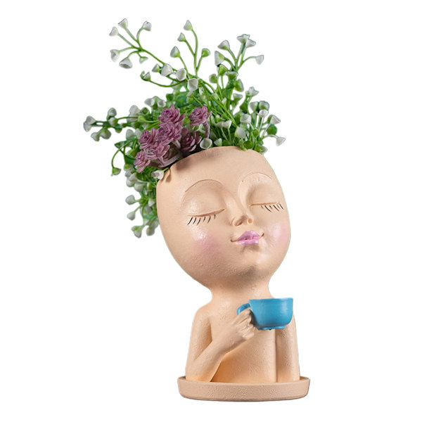 Sød pige Blomstervase Plantepotter Statue Urtepotte Små Resin Succulent Potter