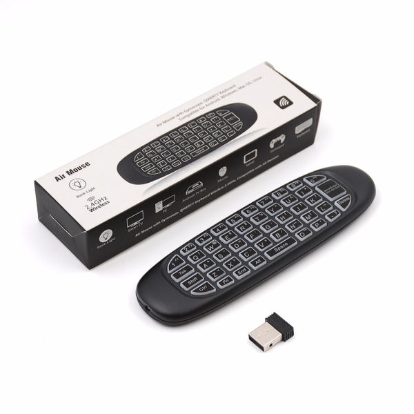 C120 Air Mouse Mini Tangentbord Trådlös fjärrkontroll 2.4G Fly Mouse Bakgrundsbelysning Uppladdningsbar för Android för Smart TV Box