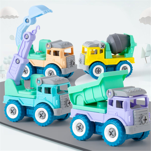 4st ta isär bil fordonsmontering STEM Block DIY Montessori Truck Interactive Education Toy for w/ Skruvmejsel Baby F Colorful