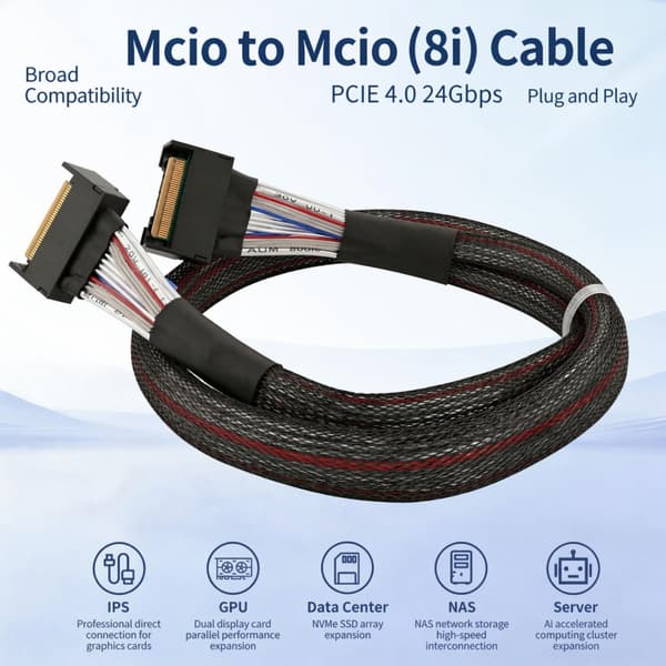 50 cm Mcio til Mcio SFF-8654 8I kabel med sort kappe til IT-udstyr