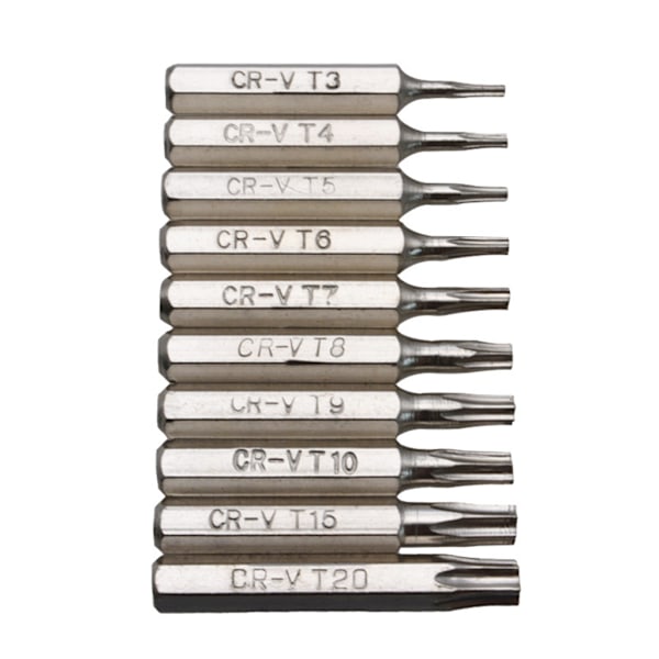 10st för CR-V Torx Skruvmejsel Bits Set T3 T4 T5 T6 T7 T8 T9 T10 T15 T20 Mobil