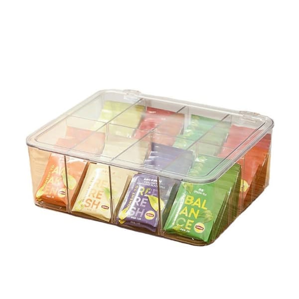 Klar Akryl Te-pose Dispenser med Flere Rum Snacks Organizer
