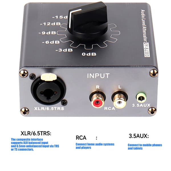 Musikdæmper Kvalitetsmetalkabinet til 3,5 mm og XLR 6,35 mm forbindelse