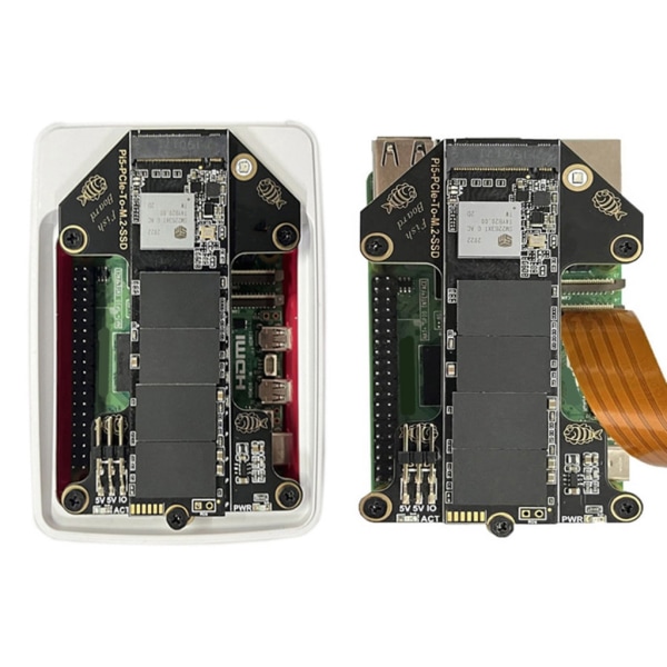 För RPI 5 PCIe till M.2 NVMe SSD-adaptrar Kortkort LED-kortplatsexpansionskort för 2230 2242 2260 2280 SSD-konverterare