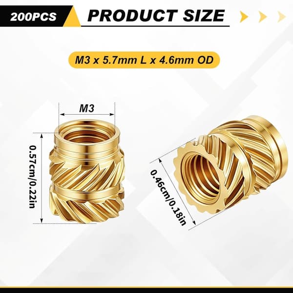 200 kpl kierreosia 3 mm:n uurrettu 3D-tulostusmutteri metalliset upotusmutterit