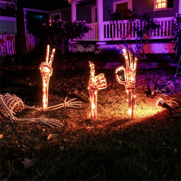 Halloween Havepynt Lysende Plastik Skelet Håndpæle Til Haven