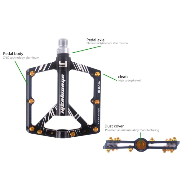 Lätta pedaler för mountainbike, universella för BMX MTB-cykel Golden