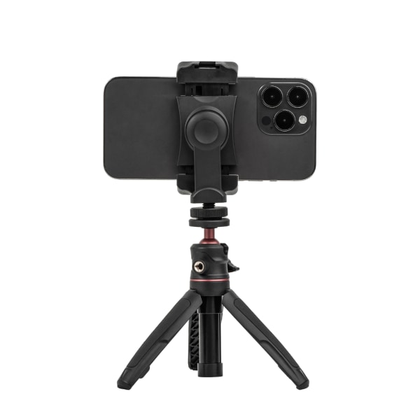 360° Mini Smartohone Clip med Dual Cold Shoe Mount Stand 1/4 stativ Stativ Multifunktionstelefonhållare för Vlog Portable