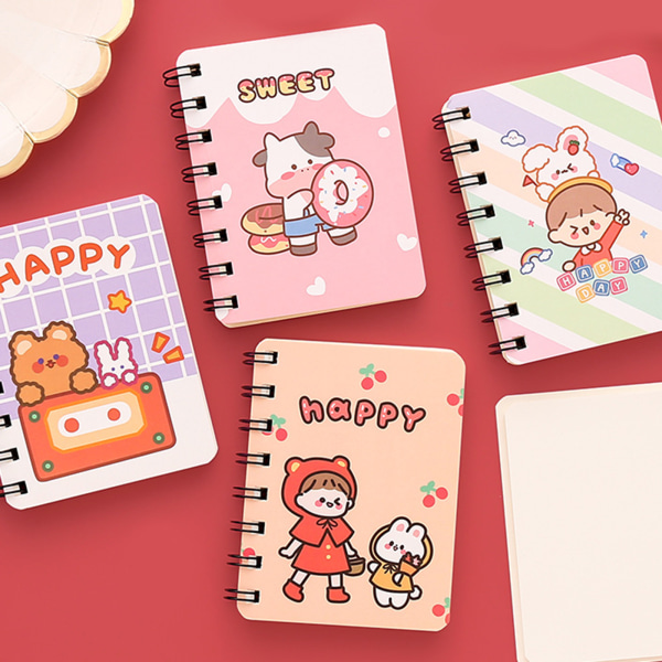 Cartoon Mini Pocket Spiral Notebook Tom/Fodrad anteckningsbok 4,13x3,15 tums anteckningsblock för förskolebarn i dagis null - Rainbow Bear