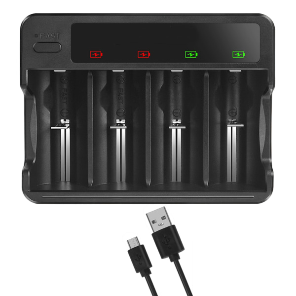 4 spor oppladbare batterier Lader LED-skjerm Batterilader for AA/AAA/C/D