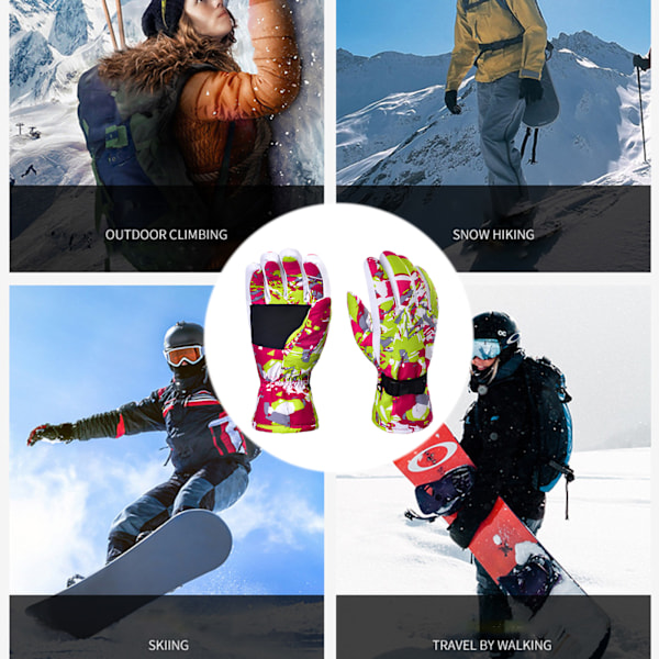 Vattentäta snowboardhandskar för män och kvinnor, vinter, kontrasterande färger, termiskt varmt foder, justerbara skidvantar för utomhusbruk 2 M