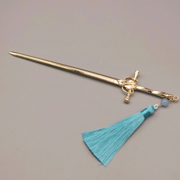 Klassisk svärd stil hårnål hårklämma för kvinnor mode Hanfu klänning smycken Blue Gold-color