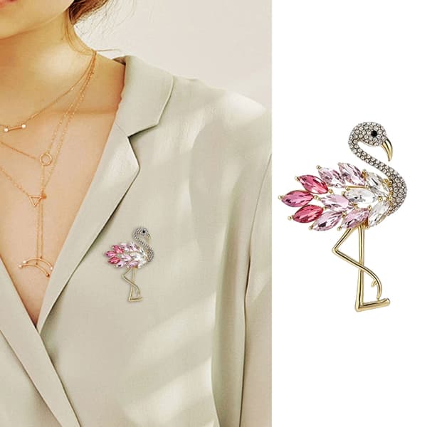 Flamingo-nål med simulerte diamanter festtilbehør