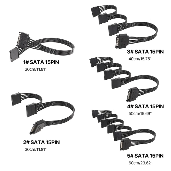 SATA 15PIN expansionskabel 15Pin hane till 1 2 3 4 5 hona splitterkontakt för SATA-hårddiskar Power null - A