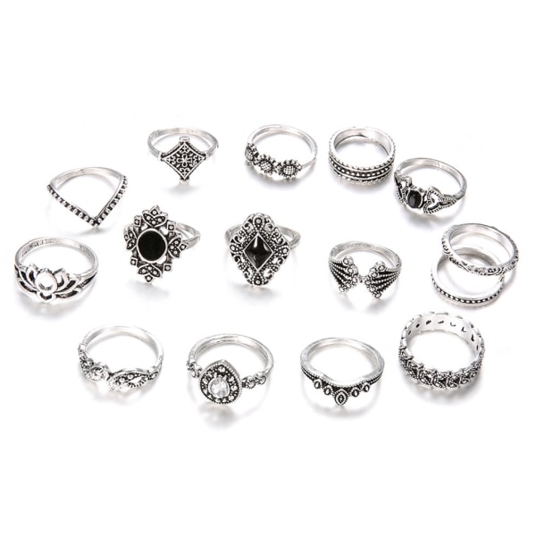 Kvinner Bohemian stablebare leddfingerringer Retro stein Krystallstabling Midi-ringpakke Krystallsmykketilbehør