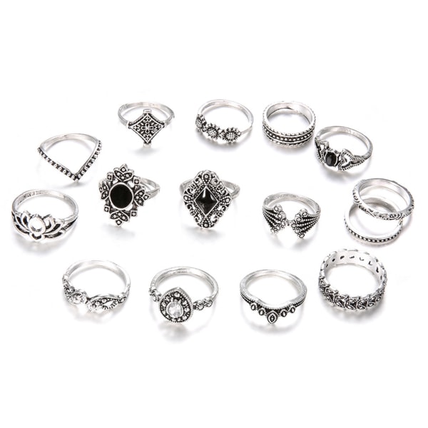 Kvinnor Bohemian Stackable Joint Finger Rings Retro Stone Crystal Stapling Midi Rings Pack Crystal Smycken Tillbehör