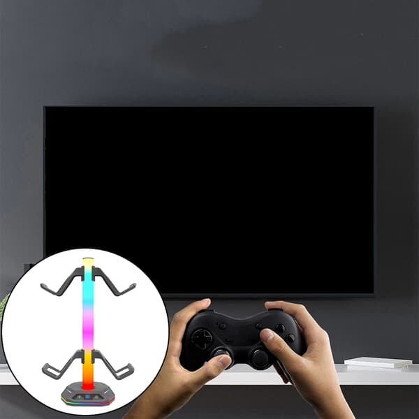 Desktop Gaming Stand med LED Lys Rack til Controller og Headset Opbevaring