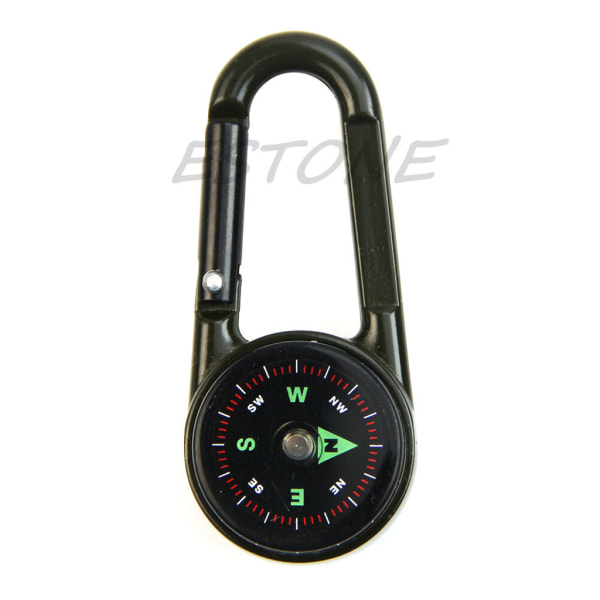 Utomhus multifunktionell vandring metall karbinhake mini kompass termometer nyckelring
