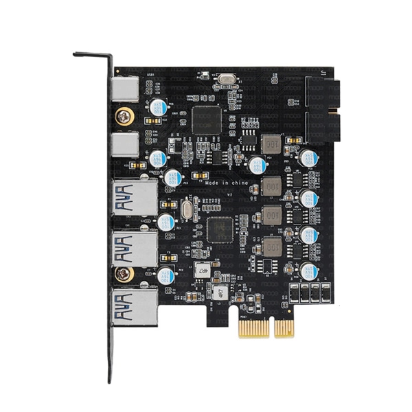 5 portar PCI-E till USB 3.0 Typ C Adapterkort 3x USB +2 Typ C Expansion PCI för Express X1 X4 X8 X16 för Windows Linux M
