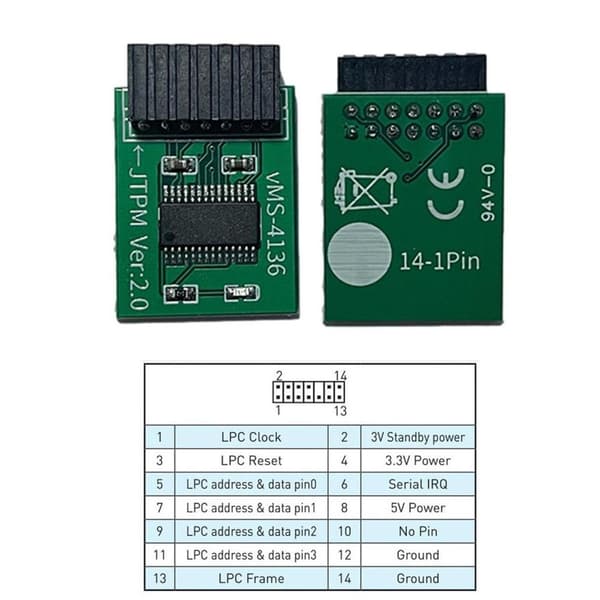 TPM 14-pin Trusted Platform Module Computer Adapter TPM2.0 Sikkerhedsmodul