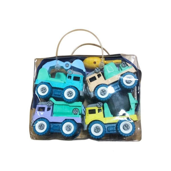 4st ta isär bil fordonsmontering STEM Block DIY Montessori Truck Interactive Education Toy for w/ Skruvmejsel Baby F Colorful