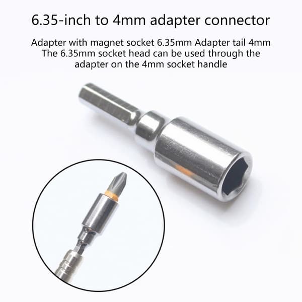 4 stk. adapter til elektrisk skruetrækker 1/4\" til 4 mm bit magnetisk adaptersæt