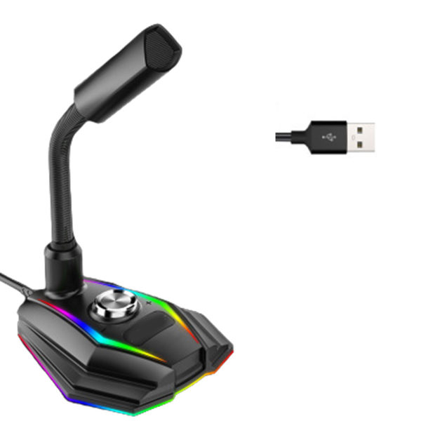 Justerbar USB mikrofon USB -spelmikrofon med RGB-ljusreducering A