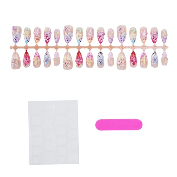 Quick Style Press-On Sæt med 3D Blomst og Gradient Farve