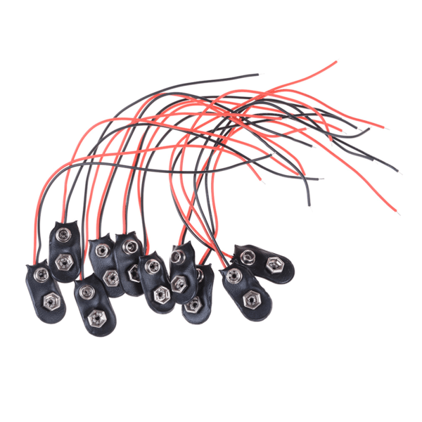 10-pack 9V batteriklämma I typ konstläder svart röd ledning Ledningslängd 5,9"