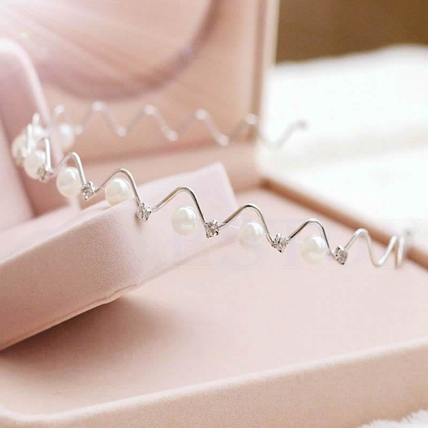 Fashion Pretty för Rhinestone och imitation Pearl Hairpin Wave Hair Band Headban