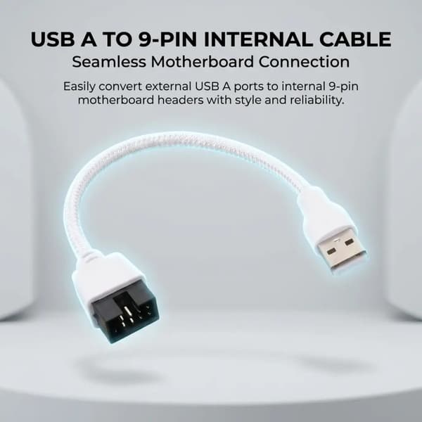 USB A Header-kabel, 20 cm 9-pinners hvit hylsetråd for stasjonær PC