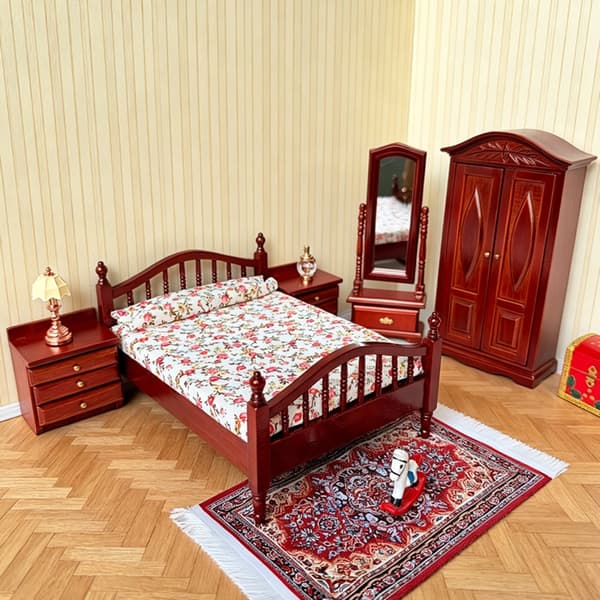 Leksaksfigurmodell Realistiska möbler Säng Sovrumsmöbler Set Dockhus