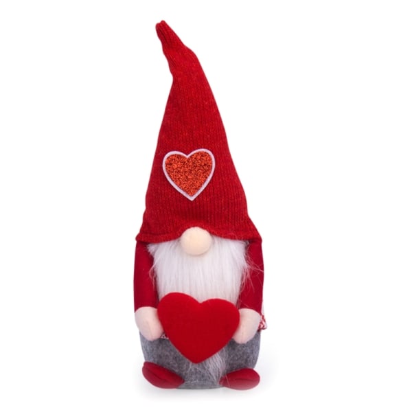 Valentines Day Gnome Plys Dekor Strikket Hjerte Mrs. Håndlavet Tomte Svensk