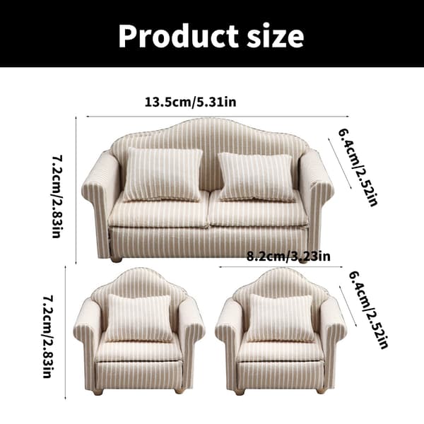 Dukkehus Tilbehør Mini Sofasæt 3 Dele til Realistisk Indretning