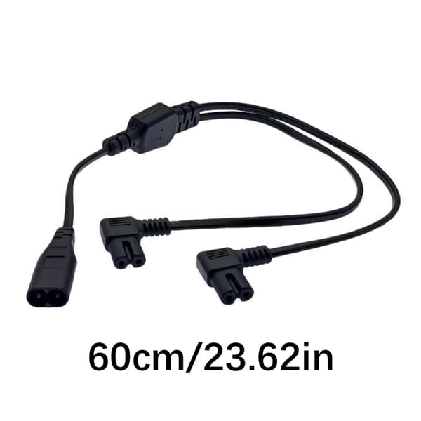 Split strømkabel IEC320 C8 til 2xC7 stik retvinklede stik 60 cm langt