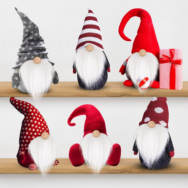 Gnome Beads and Fake Beards 6st/ set Fuskpäls dvärgskägg Träpärla till jul Plysch Gnome för docka Handgjorda DIY White