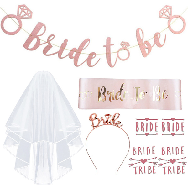 8 stk/sett utdrikningslagsdekorasjoner Rose gullsett Bride to Be Sash Bannere H